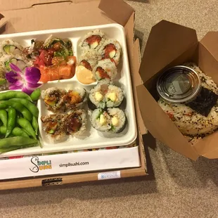 Cut Roll Bento and Spicy Tuna Onigiri