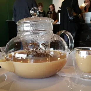 This is what a pot of tea looks like when you steep it WITH milk. It was much lighter when it arrived and surprisingly had zero flavor. :(