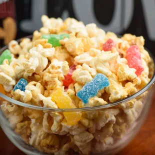 Kiddin' Around.  Kettle Corn layered with Sour Patch Candies.  It's sour, sweet then gone
