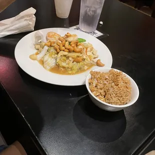 My Husbands Cashew Chicken and Shrimp with fried rice