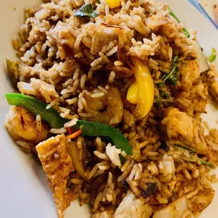 Fried rice with shrimp, pork &amp; tofu.