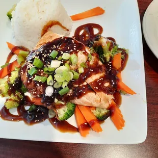 Teriyaki salmon. Huge portion, cooked just right.