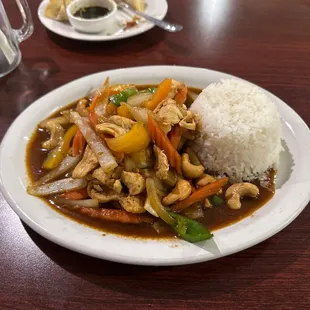 Cashew Chicken with rice.