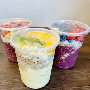 three different flavors of yogurt