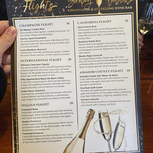 a menu for a champagne flight