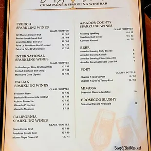 a menu for a wine tasting event