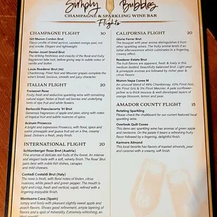 a menu for champagne flight