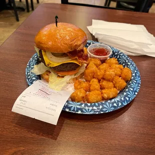 Bacon cheeseburger with tots.
