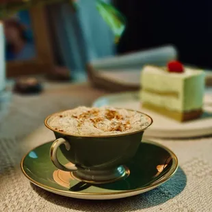 Matcha cake + my homemade Irish coffee