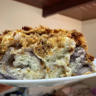 Cross section of the pork sung bread with taro