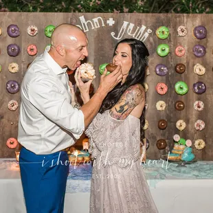 The great donut wall. Made with love by the grooms dad.