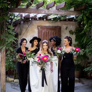 Beautiful styled shoot with bridesmaids wearing black jumpsuits.  It was different and stunning!