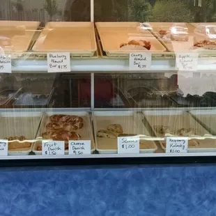 a display case full of baked goods
