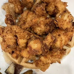 Chicken and waffles. Look at how much chicken there is!!!!
