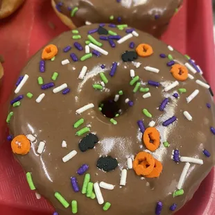 Halloween Sprinkles on a Chocolate Donut