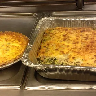 Homemade Quiche with Crust on the left and without crust on the Right. Both with Ground Turkey, cheese and Veggies. Stay warm th