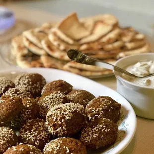 Falafel w/ pita bread and hummus.