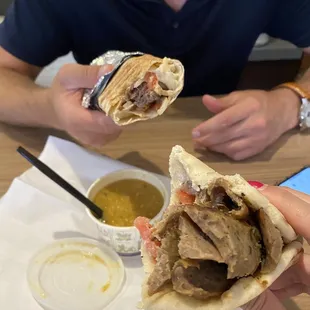 Gyro wrap and beef kabob wrap