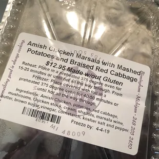 Amish Chicken Marsala to go