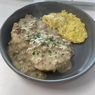 Biscuits and gravy - add a scrambled egg.