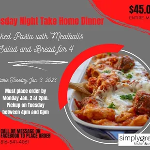 They offer a take home dinner if order placed day before.