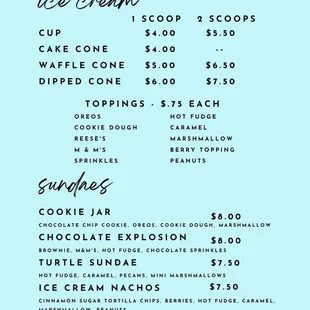 Ice Cream Menu