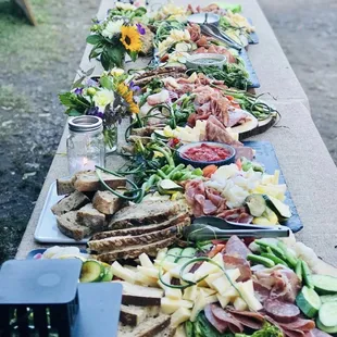 a long table full of food