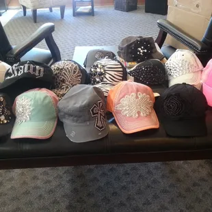 Glitzy hat hair.....Stylish hats ranging from $12 to $40 Come in and check our selection today. New items weekly