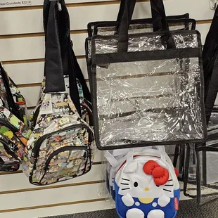 Clear bags and a Hello Kitty bag!