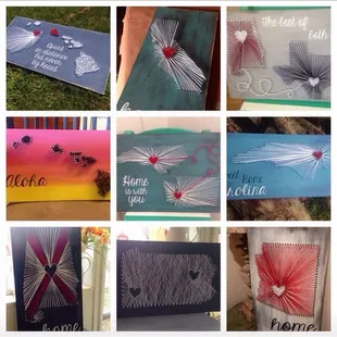 We also offer string art by Brandy. Custom orders and workshops available.