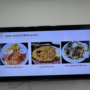 menus displayed on flat screen tv