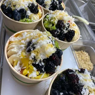 bowls of fruit and rice
