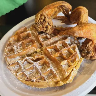 Chicken &amp; waffles, 25-minute wait,  $19.95