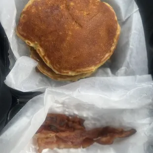 Glorious pancakes; suspect bacon.