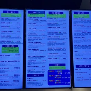 Menu on the screen as you walk in.