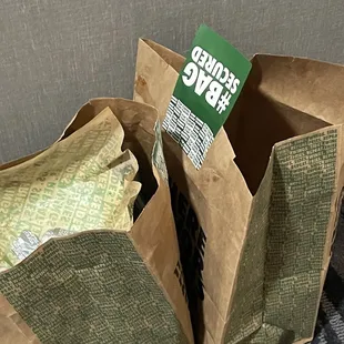 Example of how a food order should be SEALED.