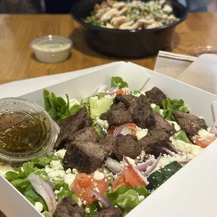 Greek salad with lemon oil dressing.