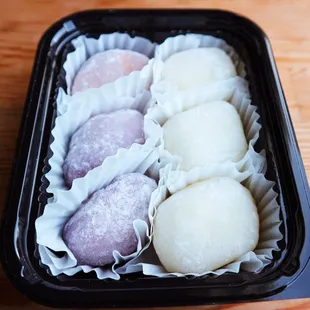 Taro, strawberry red bean, &amp; haupia (coconut pudding) mochi. Dairy-free &amp; vegan. Yum!