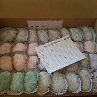 Mochi organized by color.