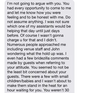 One of the messages sent by Heather of Simply Modish because I gave her a bad review on the knot.