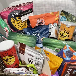 a basket of snacks and snacks