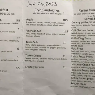 Menu 1/26/23