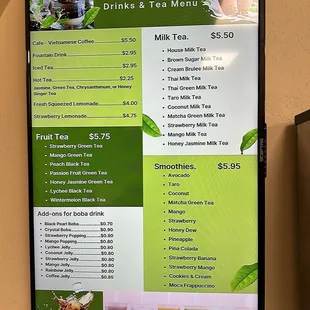 Drink and Tea Menu