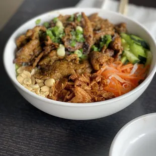 a bowl of food on a table