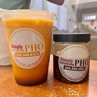 Delicious Thai tea and their very own chili oil. YUMMY.