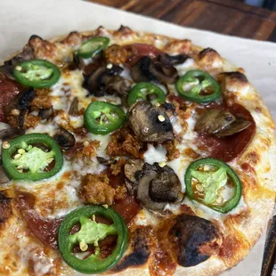 pepperoni, mushrooms, and jalapenos