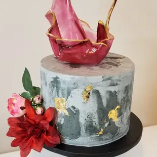 Concrete Designed Vanilla Cake with Decorative Sugar Topper