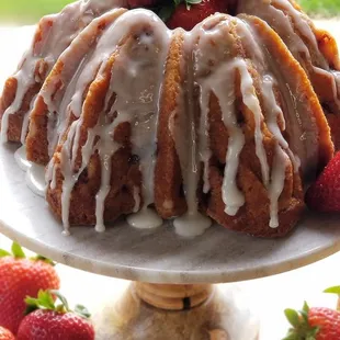Strawberry-Infused Bundt Cake made with real strawberries.