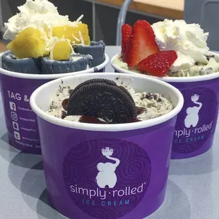 #6. Matcha Berry Roll (right), #3. Oreo Roll (front), coconut ashes custom (left) (2019)