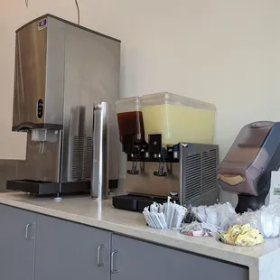 Drink station. I love that there is no soda. Only healthier options.